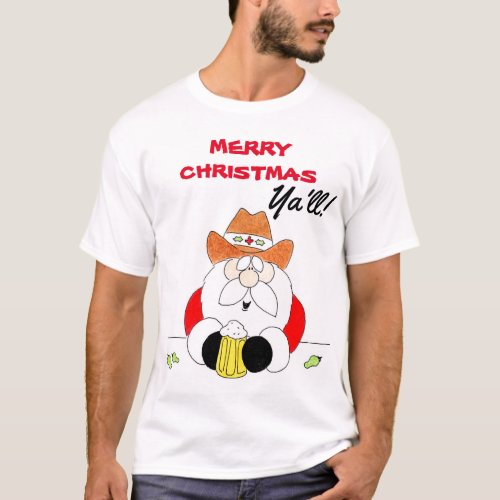WhitTexas Santa Merry Christmas Yall Mens T_Shirt