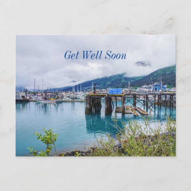 Whittier Alaska Harbor Get Well Soon Postcard (Front)