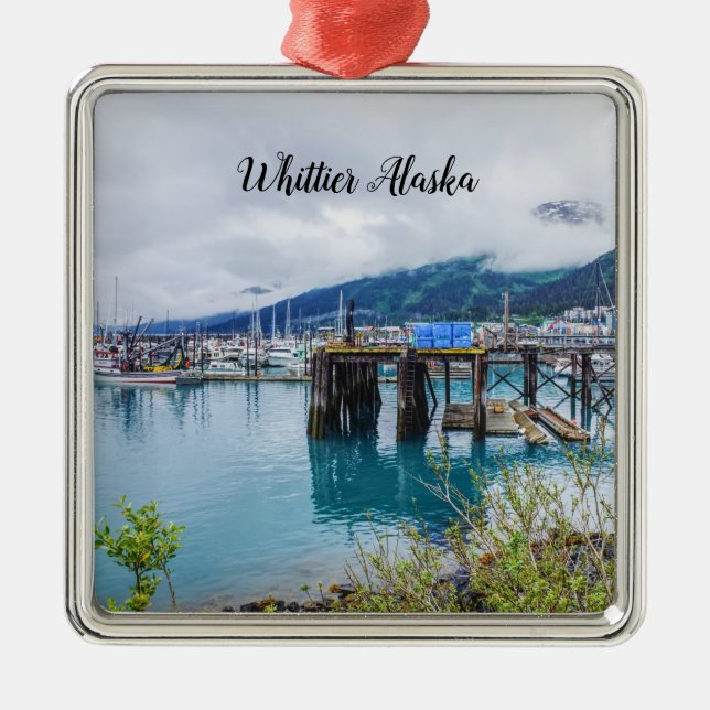 Whittier Alaska Harbor Premium Square Ornament (Front)