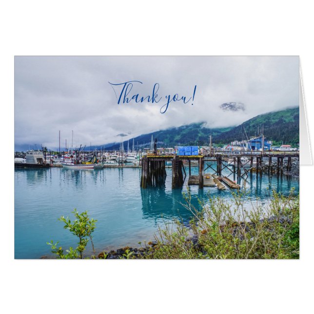 Whittier Alaska Harbor Thank you Greeting Card (Front Horizontal)