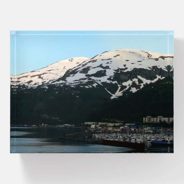 Whittier at Dusk Scenic Alaska Photography Paperweight (Front)