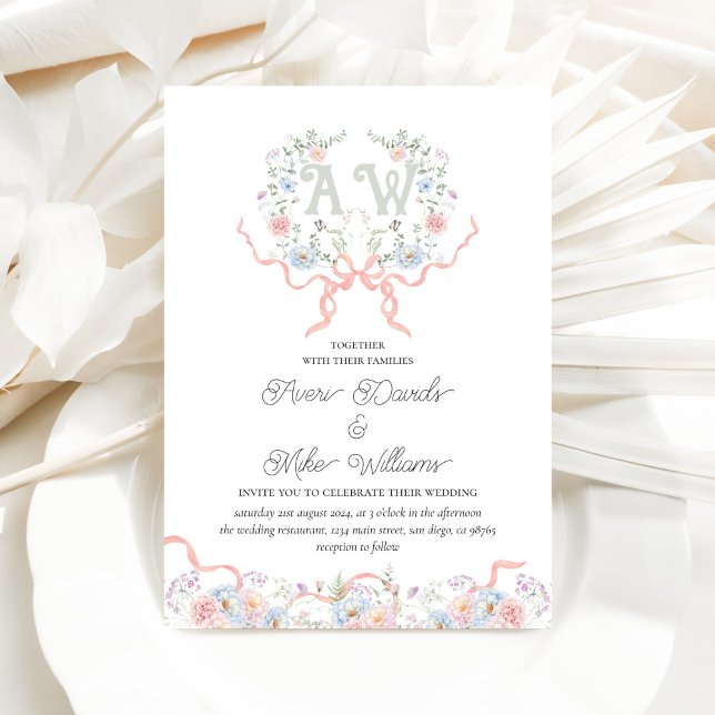 Whmistical Wildflower Crest Monogram Wedding Invitation (Creator Uploaded)
