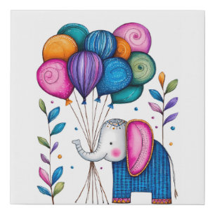 WHMSICAL ELEPHANT BALLOONS FAUX CANVAS PRINT