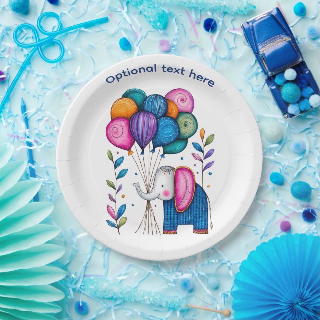 WHMSICAL ELEPHANT BALLOONS PAPER PLATES (Party)