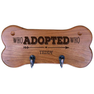 Who Adopted Who 2 Hook Cherry Wood Leash Rack