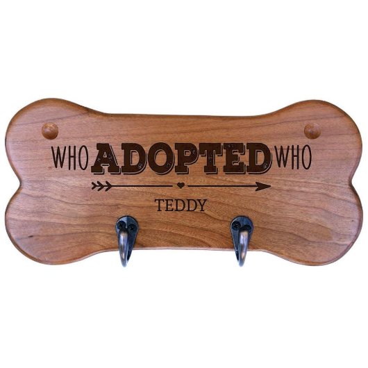 Who Adopted Who 2 Hook Cherry Wood Leash Rack (Front)