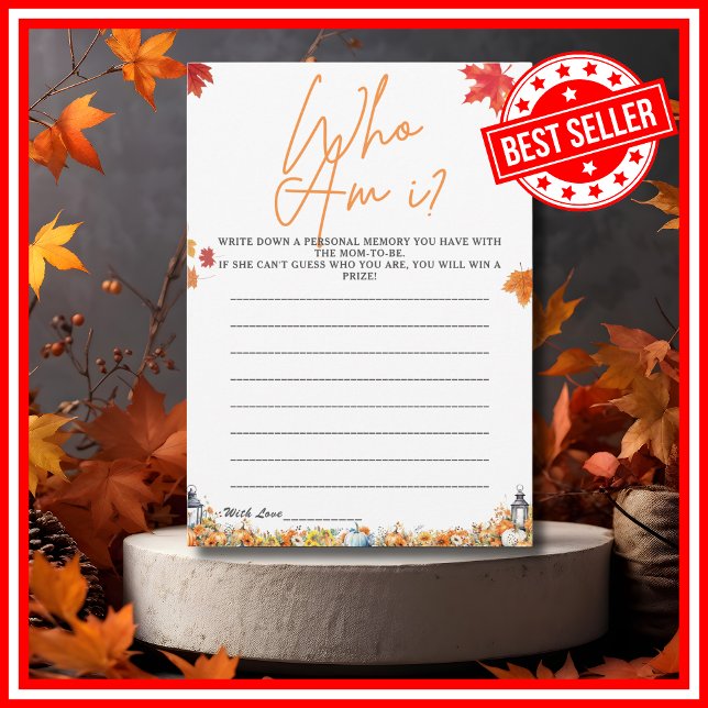 WHO AM I Baby Shower Game A LITTLE PUMPKIN  Invitation (WHO AM I Easy Baby Shower Game A Little Pumpkin is on the Way Fall Autumn Theme )