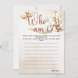 WHO AM I Baby Shower Game Cute Bear Invitation