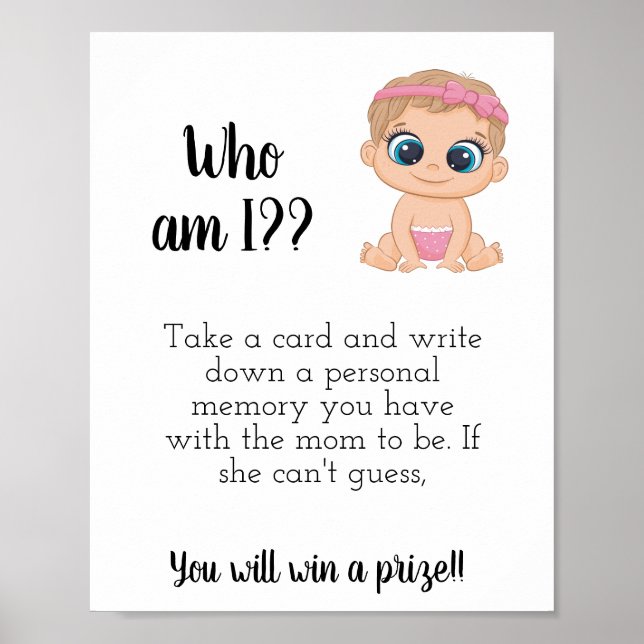 Who Am I? Baby Shower Game Sign Printable (Front)