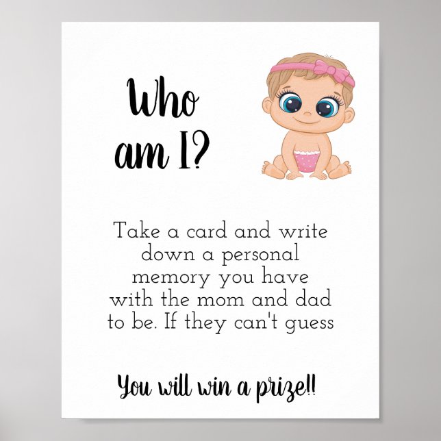 Who Am I? Baby Shower Game Sign Printable (Front)