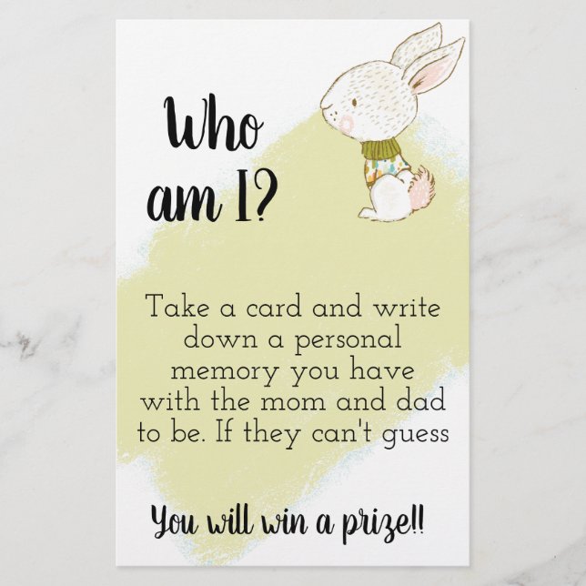 Who Am I? Baby Shower Game Sign Printable Flyer (Front)
