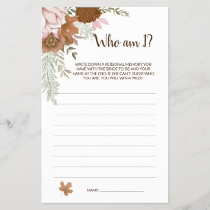Who am I Boho Autumn Bridal Shower Game Card Flyer