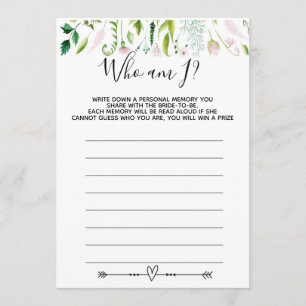 who am I bridal baby shower game Invitation