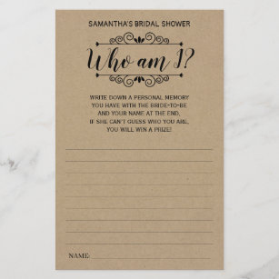 Who Am I Game Bridal Wedding Shower Supplies Zazzle