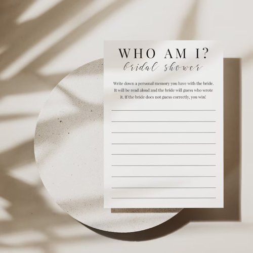 Who Am I Bridal Shower Game Invitation