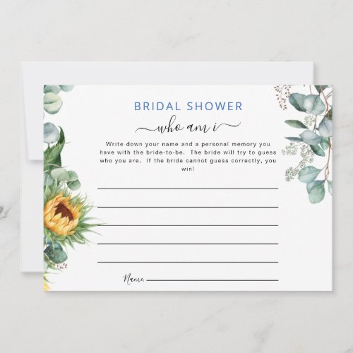 Who Am I Bridal Shower Invitation