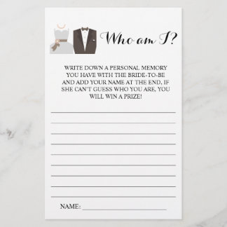 Who am i? Bride & Groom Bridal Shower Game Card Flyer