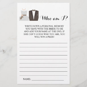 Who am i? Bride & Groom Bridal Shower Game Card Flyer