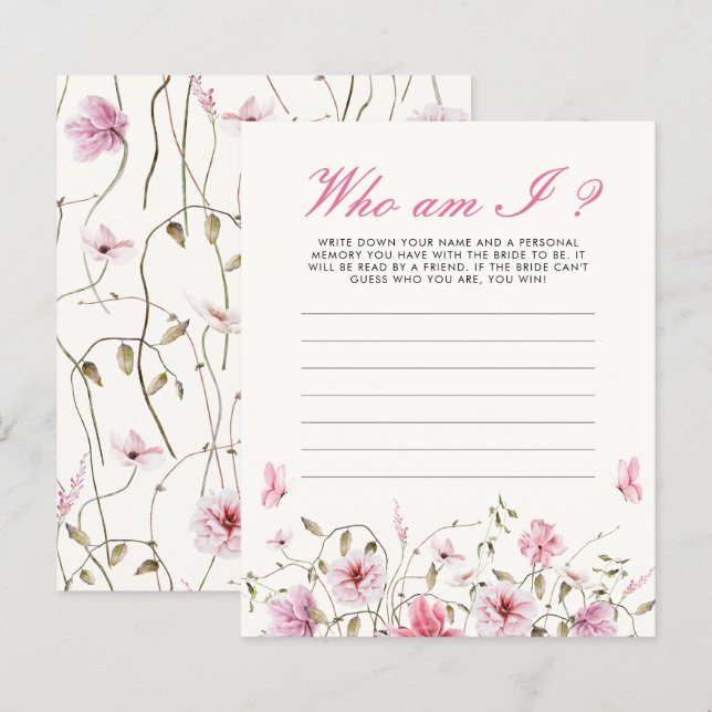 Who Am I Butterflies Bridal Shower Game (Front/Back)