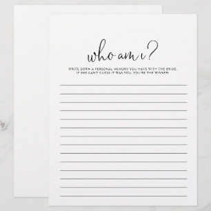 Who Am I Fancy Script Bridal Shower Game