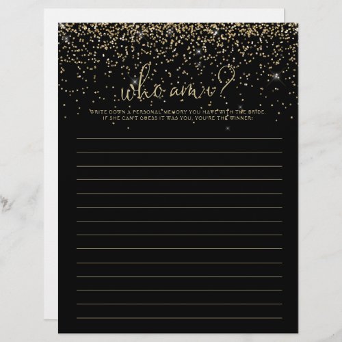 Who Am I Gold Fancy Script Bridal Shower Game