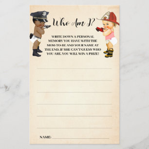 Who am I Little Recruit Baby Shower Game Card Flyer