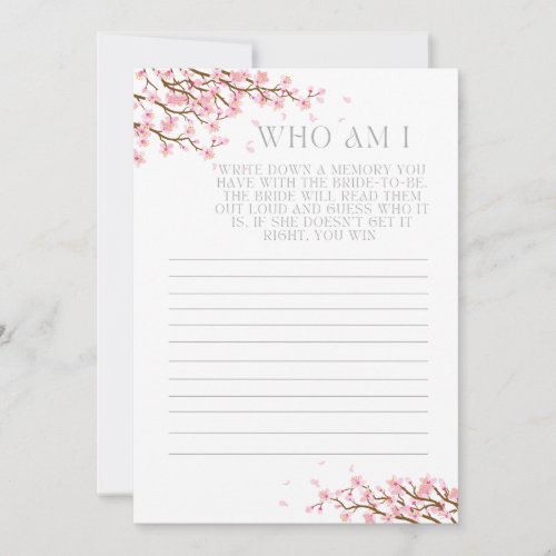 Who Am I Memory Guessing Bridal Shower Game Thank You Card