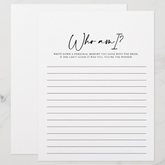 Who Am I Modern Bridal Shower Game (Front/Back)