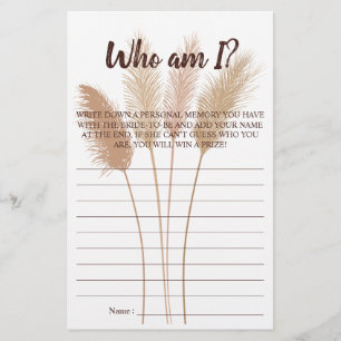 Who am I? Pampas Bridal Shower Game Card Flyer