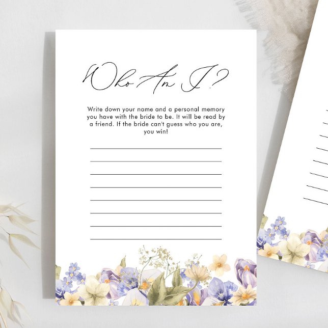 Who Am I Purple Floral Bridal Shower Game (Creator Uploaded)