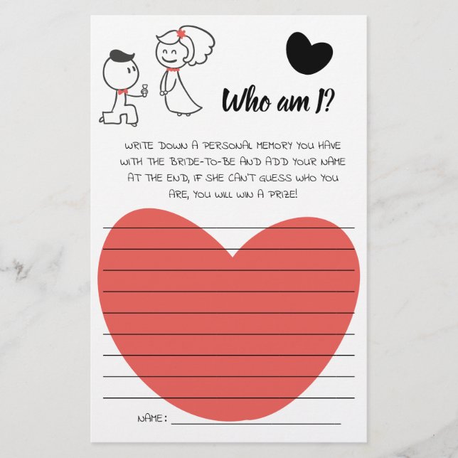 Who am I? wedding couple Bridal Shower Game Card Flyer (Front)