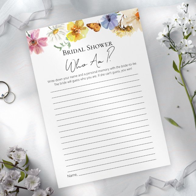 Who Am I | Wildflower Boho Bridal Shower Game Card (Creator Uploaded)