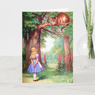 "WHO ARE YOU?" THE CHESHIRE CAT ASKS ALICE. CARD