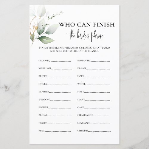 Who Can Finish the Brides Phrase Bridal Game