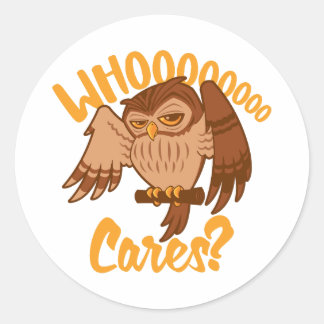 Who Cares Funny Carefree Cartoon Owl Drawing Classic Round Sticker