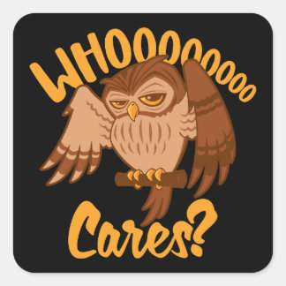 Who Cares Funny Carefree Cartoon Owl Drawing Square Sticker