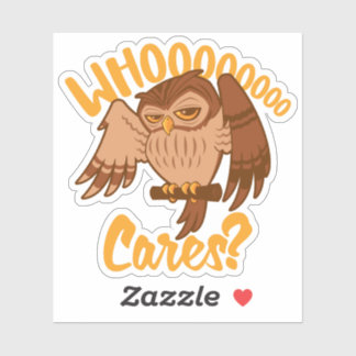 Who Cares Funny Carefree Cartoon Owl Drawing Sticker