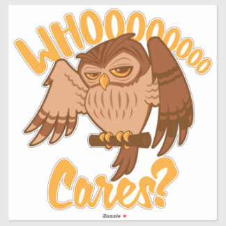 Who Cares Funny Carefree Cartoon Owl Drawing Sticker