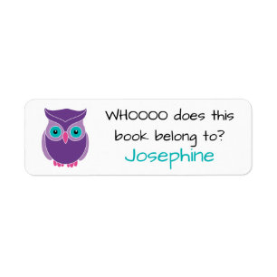 Who Does this Book Belong To Cute Kids Purple Owl Label