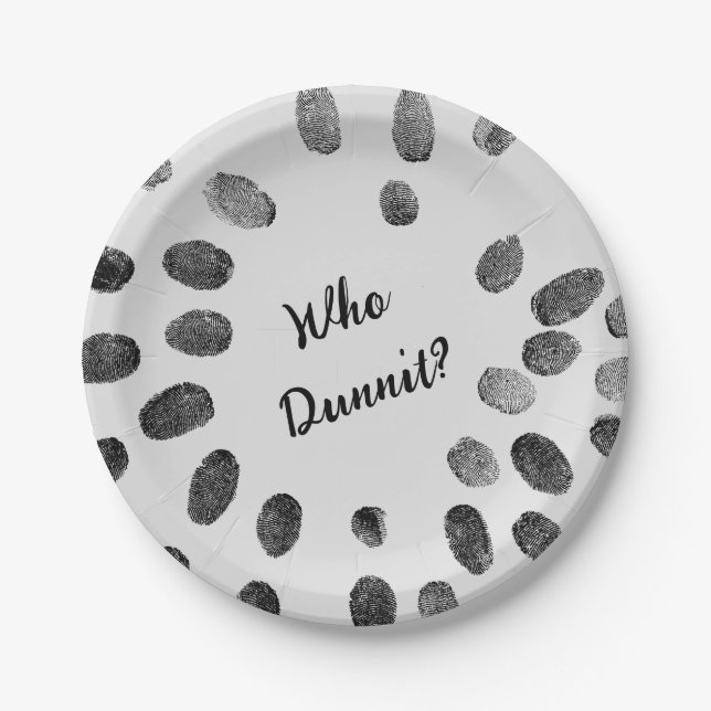 "Who Dunnit?" Birthday Murder Mystery Paper Plates (Front)