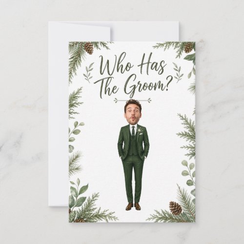 Who Has The Groom personalized bridal shower green Thank You Card