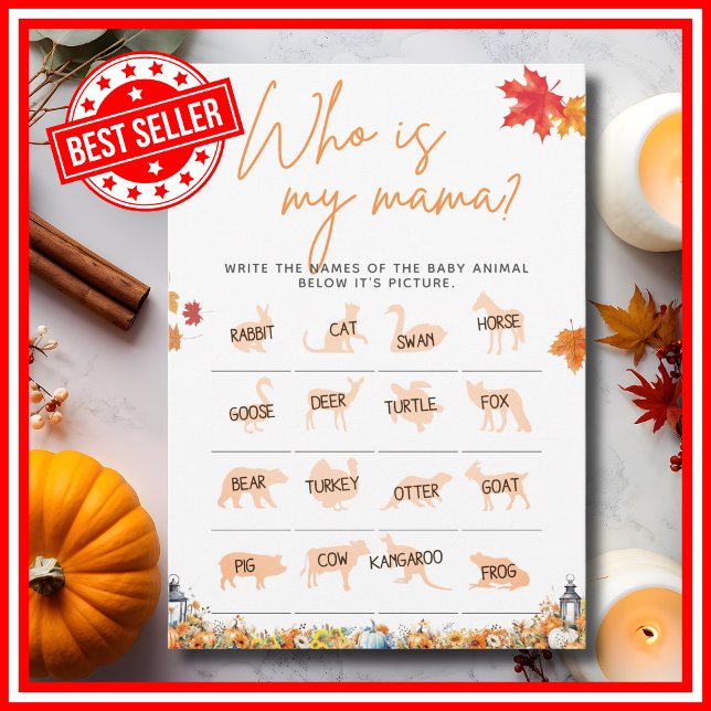 WHO IS MY MAMA Baby Shower Game A Little Pumpkin  Invitation (WHO IS MY MOMMY Easy Baby Shower Game A Little Pumpkin is on the Way Theme)