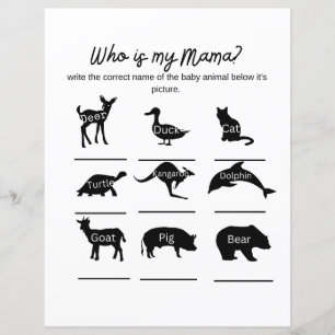 Who is my mama? Baby shower game with answers 