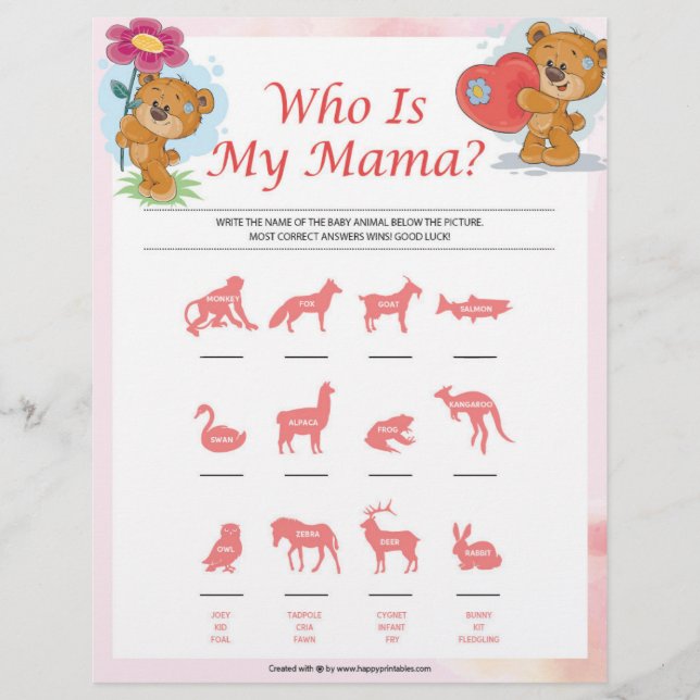 Who Is My Mama [Teddy Bears] Letterhead (Front)