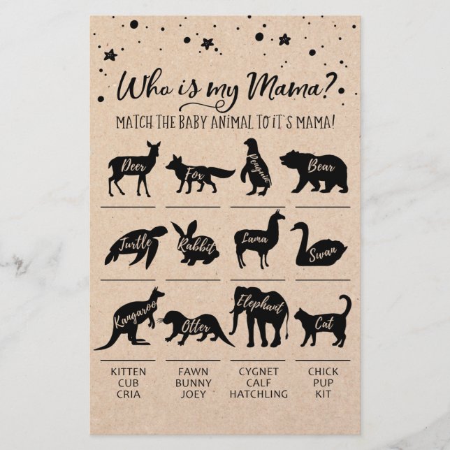 Who is my Mama with Answers Baby Shower party Game (Front)