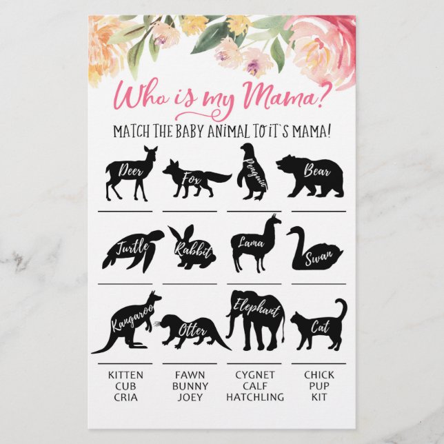 Who is my Mama with Answers Baby Shower party Game (Front)