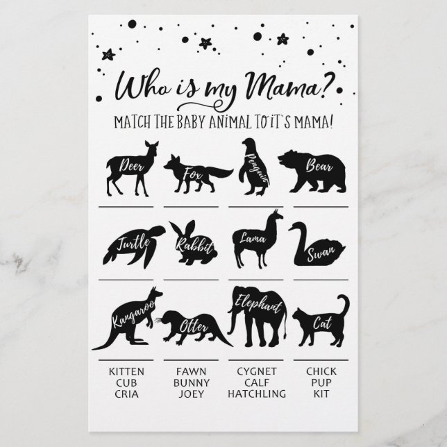 Who is my Mama with Answers Baby Shower party Game (Front)