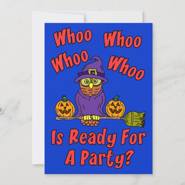 Who Is Ready For A Party Halloween Owl Cartoon Kid Invitation (Front)