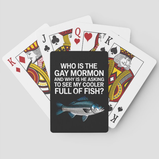 Who Is The Gay Mormon Funny LGBTQ Pride Fish Poker Cards (Back)