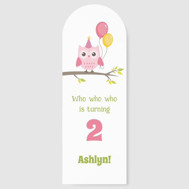 Who Is Turning 2 Pink Party Owl 2nd Birthday Bookmarks (Front)